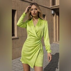 Zara Lime Green Satin Blazer Dress – Size Small (NWT)